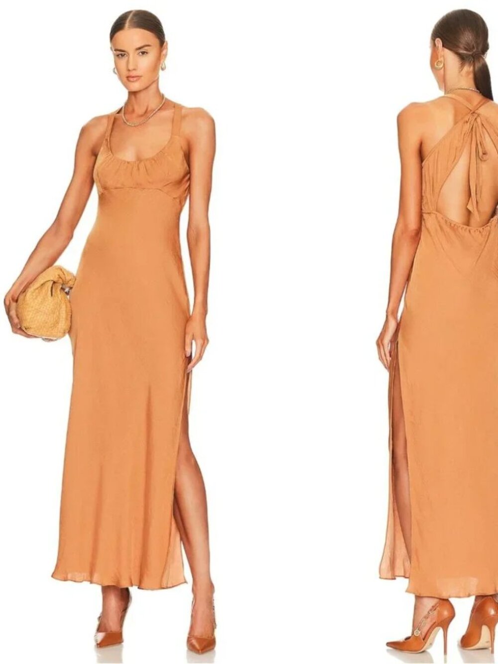 NWT - Free People - Satin Halter Dress - XS - Gold